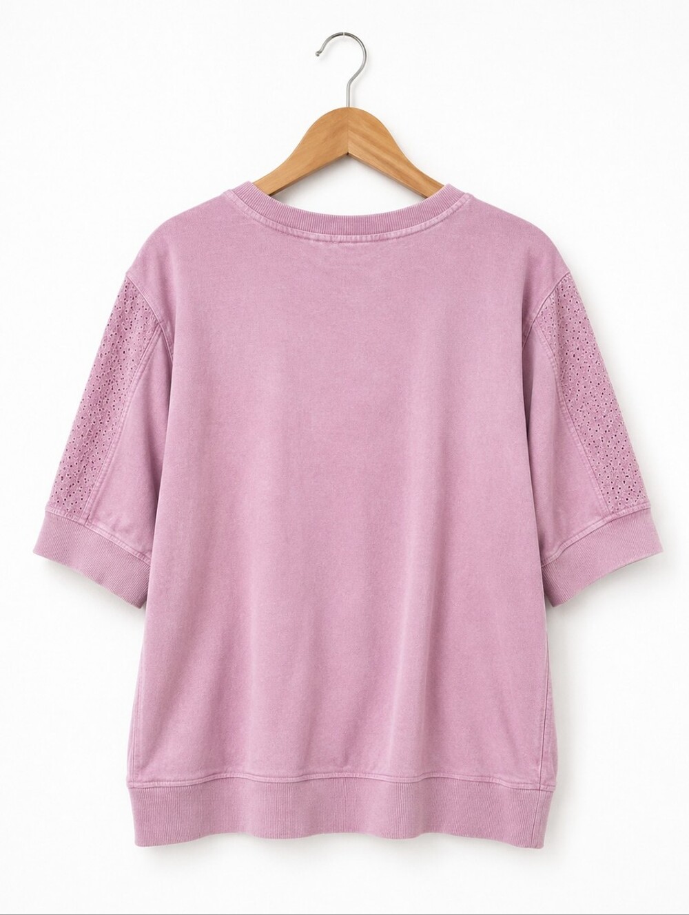 Jane + Delancey Pink Eyelet Sleeve Sweatshirt Top L | Soft Casual Short Sleeve - Picture 5 of 7